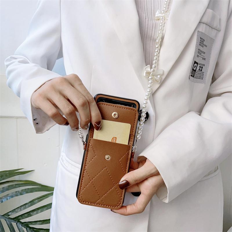 Mode Crossbody Perle Schleife Knoten Lanyard Karte Tasche Telefon Fall für Samsung Galaxy Z Flip 4 3 Z Flip3 Flip4 5g Abdeckung süße Fälle