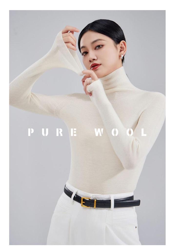 2025 Women's Turtleneck 100% Wool Slimming Knit Sweater - Autumn/Winter Long Sleeve Base Layer