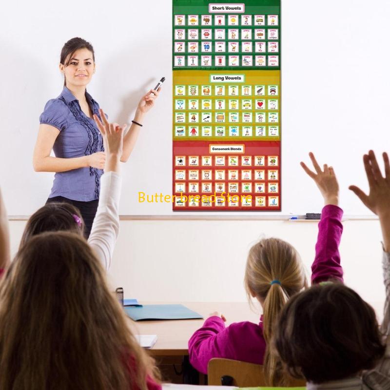 W89C Hanging Storage Pocket Chart for Classroom Wall Decor Detachable Pocket Chart