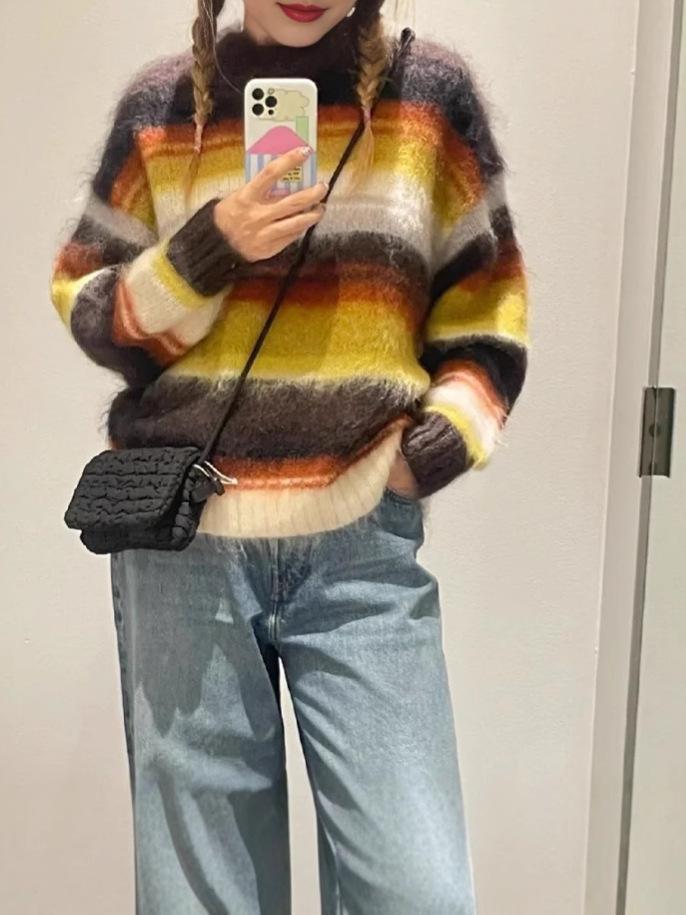 Women's Mohair Blend Round Neck Sweater - Autumn/Winter Collection