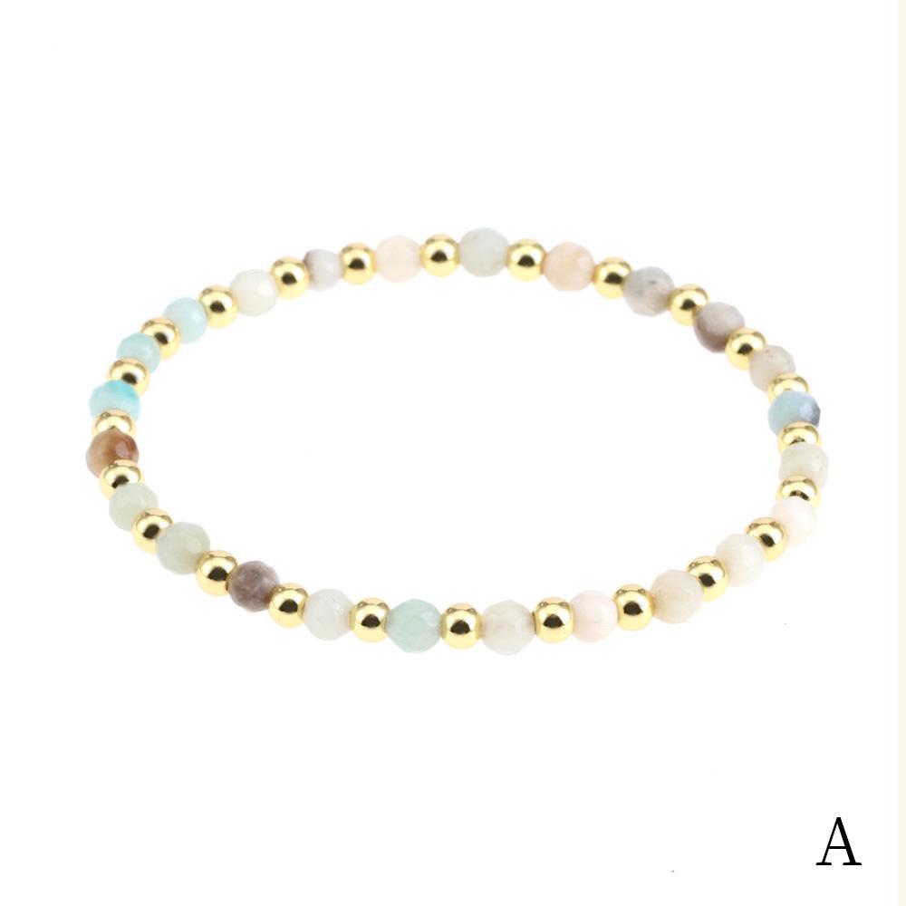 European & American 4mm Faceted Amazonite Bead Bracelet with Spliced Copper-Plated Metal Accents