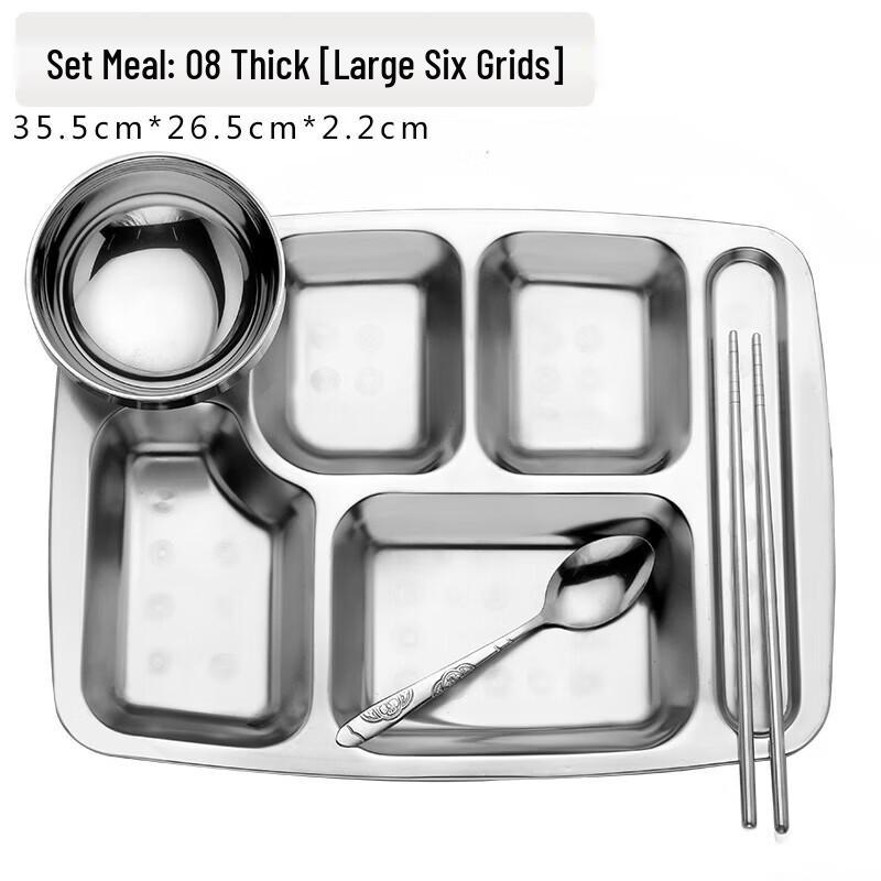 

Thickened Stainless Steel 6-Compartment Meal Plate Set
