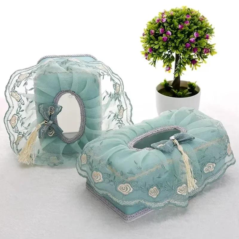 Rectangle Cloth Plastic Tissue Box Home Living Room Dining Table Decorate Lace European Style Originality Tissue Storage Boxes
