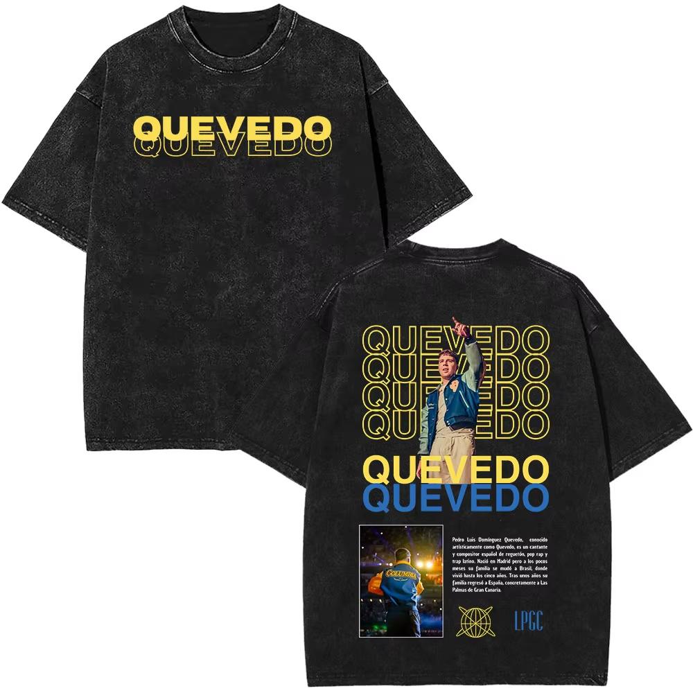 Rapper Quevedo Buenas Noches Vintage Washed T Shirt Mens High Quality Short Sleeve Tshirts Fashion Oversized Harajuku Tshirts
