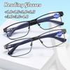 New Men Square Metal Large Frame Reading Spring Leg Elderly Presbyopia Glasses Blue Light Blocking Eye Protection Eyeglasses
