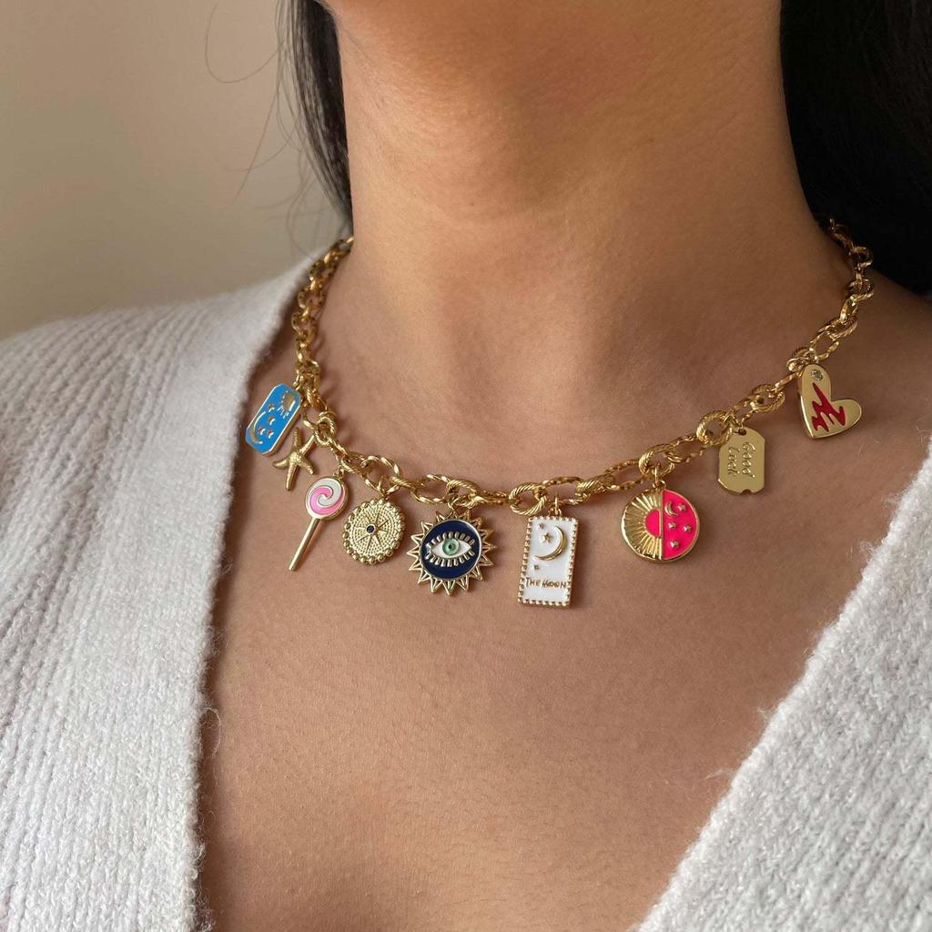 Trendy Titanium Valentine's Necklace with Heart, Flower, and Fruit Pendants - New Pastoral Style Jewelry