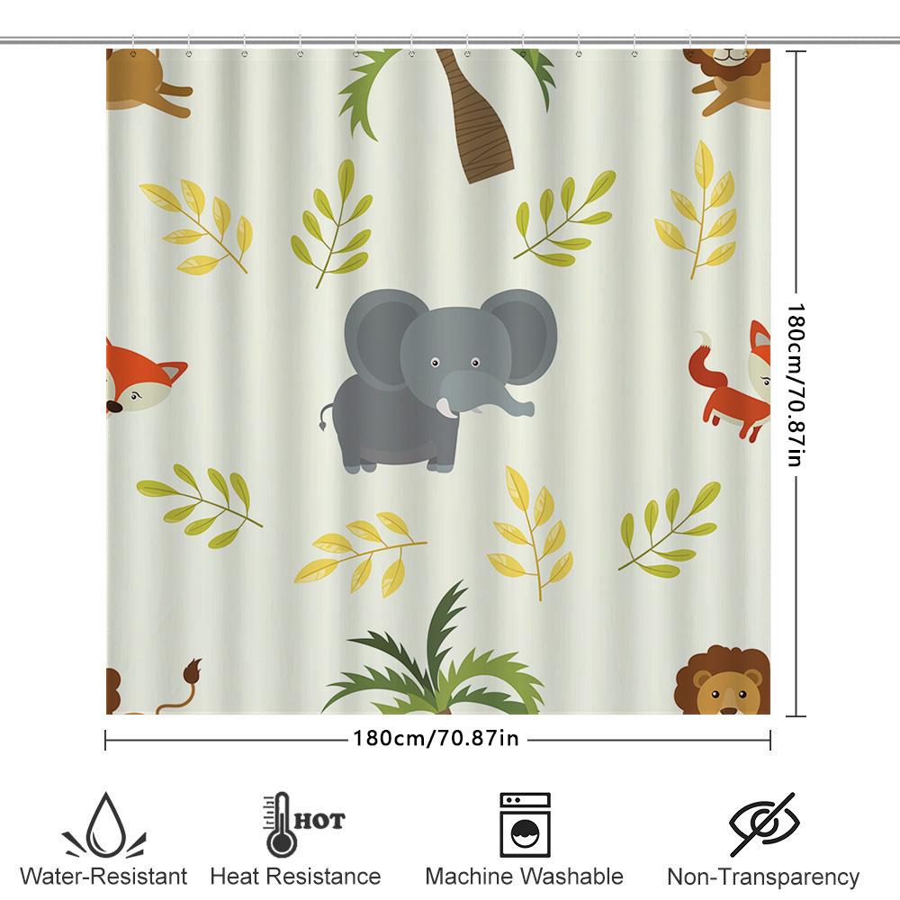 Animal-Themed Shower Curtain Set Featuring Playful Elephants And Woodland Creatures Perfect For A Kids' Bathroom!