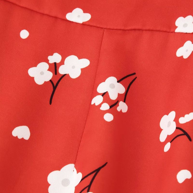 Kaslead New Women Clothes Western Style Fashion with Collar Puff Sleeve Strip Drawing Decoration Print Dress