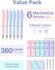 Four Candies Mechanical Pencil Set 6 Cute Pencils and 360 Lead 3 Pastel Erasers and 9 Eraser Aesthetic School Supplies for 0.9mm - HB/2B Refills,
