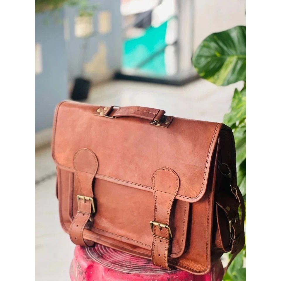 Men's Authentic Leather Vintage Messenger Laptop Bag Briefcase