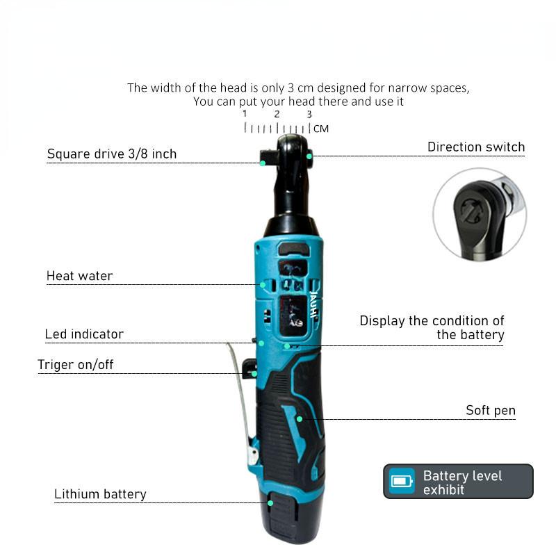 3/8 Inch Rechargeable Electric Wrench Right Angle Ratchet Wrenches Impact Driver Power Tool Cordless Portable Impact Wrench