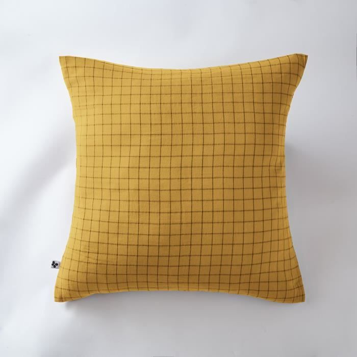 Taie d'oreiller - Gaia - Mixe Safran - 60 x 60 cm - Gaze de Coton - Motifs Carreaux