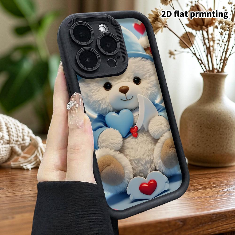 Phone case: 2D flat, suitable for iPhone 18 17 16 15 14 13 Pro protective case, plush little bear, perfect Christmas and Halloween holiday gift