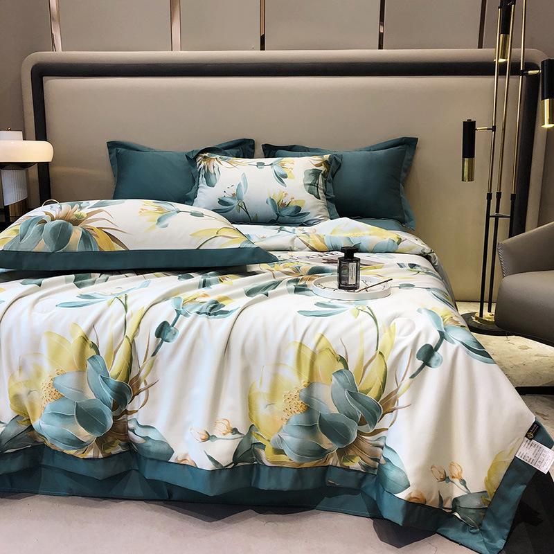 

Легкое роскошное летнее шелковое одеяло с принтом, комплект из четырех предметов, шелковистое летнее одеяло из ледяного шелка, прохладное воздушное одеяло