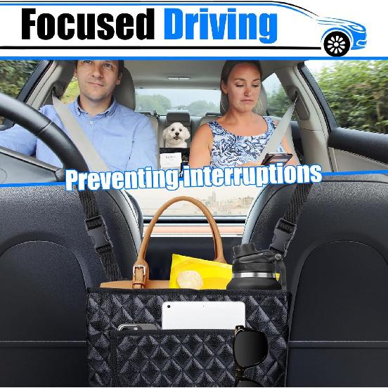 Car Purse Holder Between Seats, Leather Auto Front Seat Handbag Organizer Pocket, Large Capacity Car Net Pocket Handbag Holder, Backseat Barrier