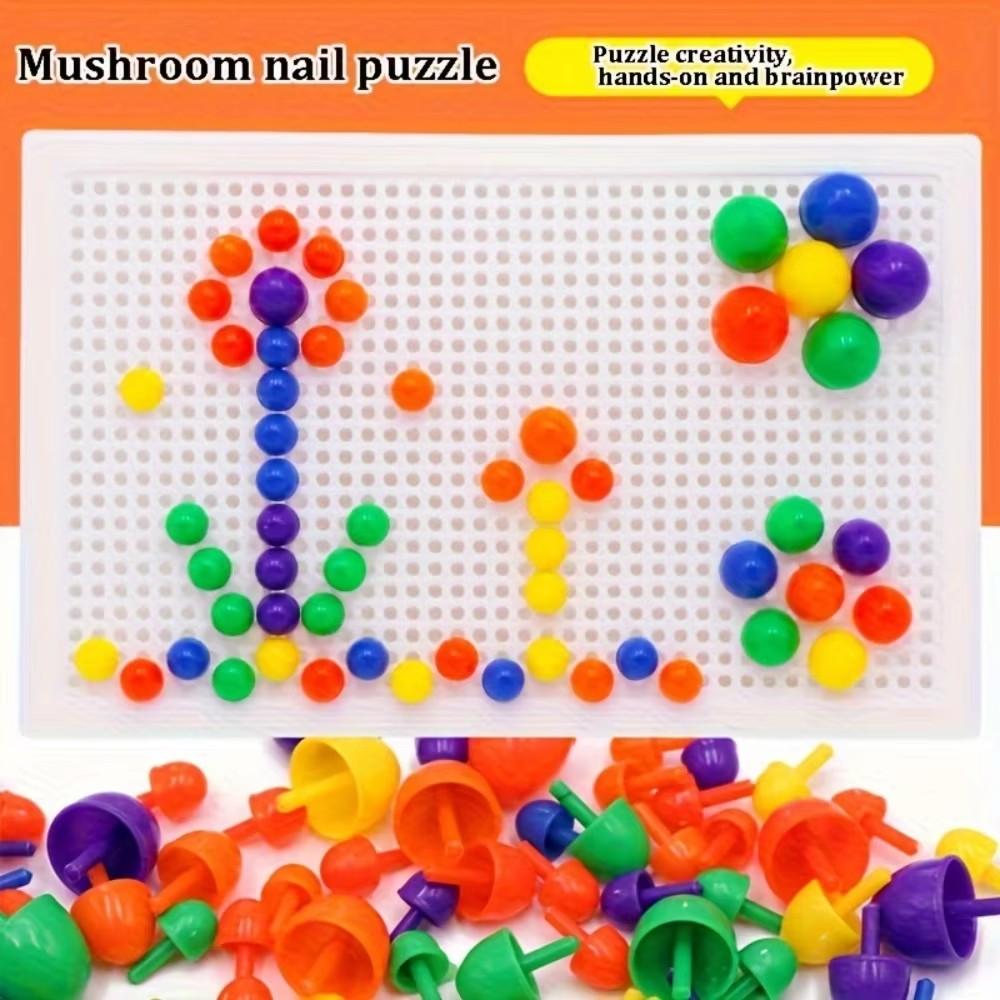 

Creative DIY Mushroom Tacks Set: 1 Board, 240 Small, 40 Medium, 16 Large Tacks, And Colorful Instructions for Ages 3-6