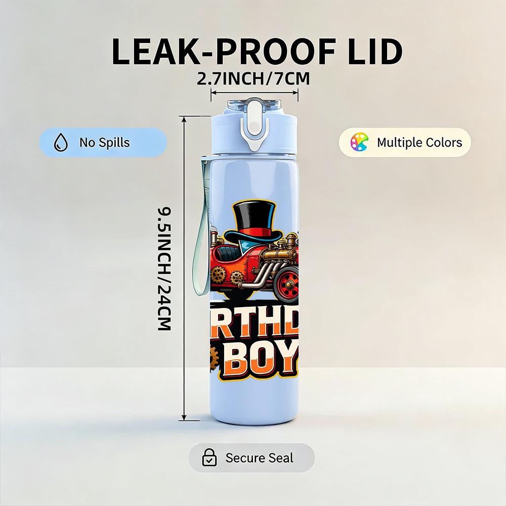 1PC Steam Train Birthday Boy Letter 750ml Color Plastic Water Bottle Leakproof Flip Straw Lid For Sports Office Home Use