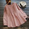 Available: Women's Long-Sleeve Pleated Round Neck Plus Size Shirt in Loose Cotton and Linen, All Colors and Sizes.