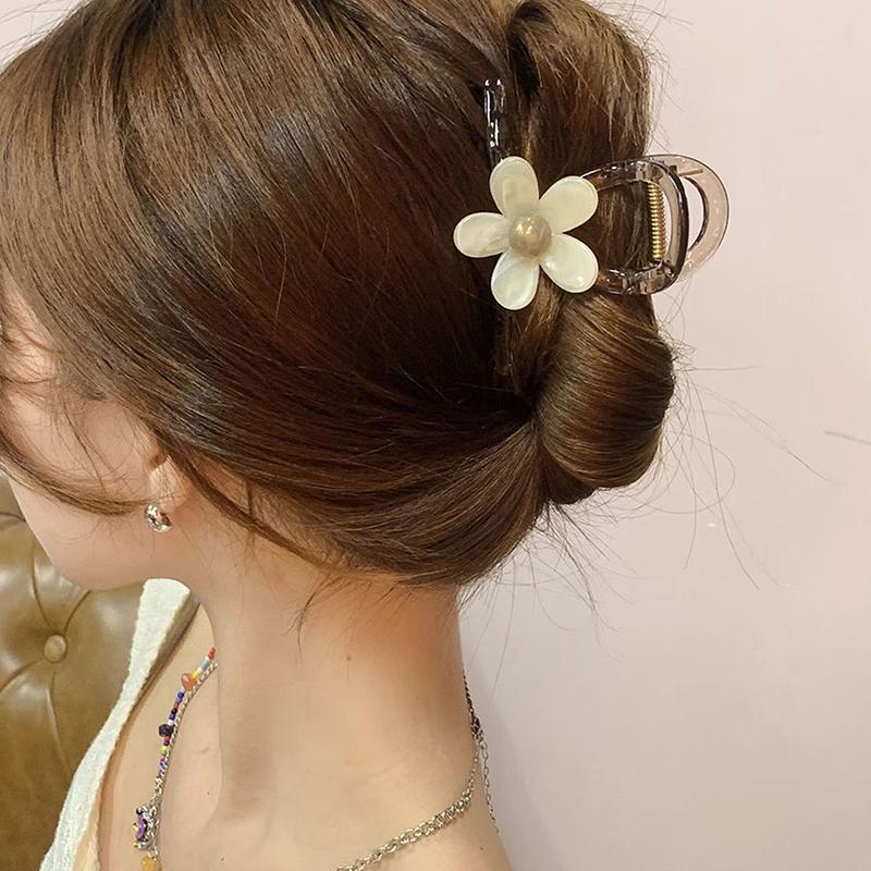 Korean Style Sweet Flower Hair Claw Simple Back Head Cross Hairpin  Bun Styling Tools Shark Clips Women Hair Accessories