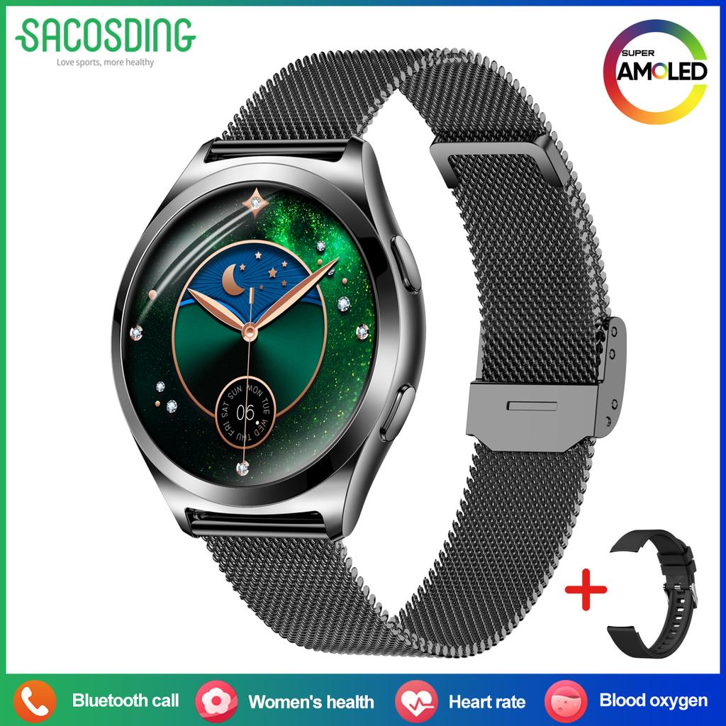 SACOSDING Fashion Smart Watch Ladies Bluetooth Call Heart Rate Blood Oxygen Women's Health Monitor Waterproof Music Sports Smartwatch For Android