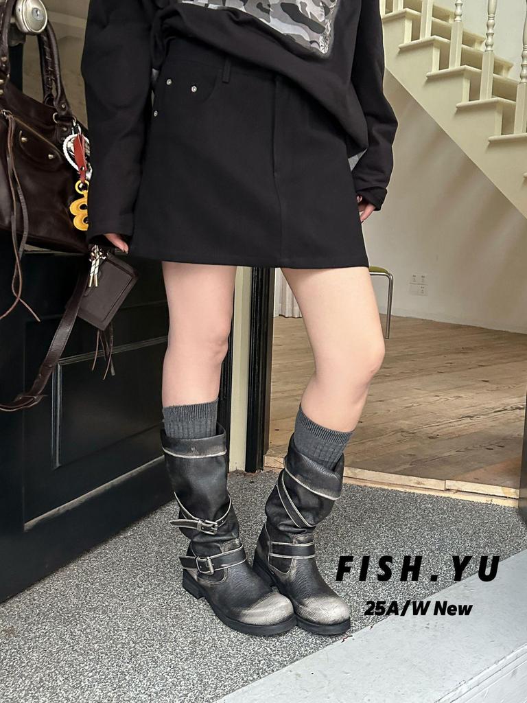 FISHYU Fall Collection Women's Casual Twill Midi Skirt with Back Pocket 25578