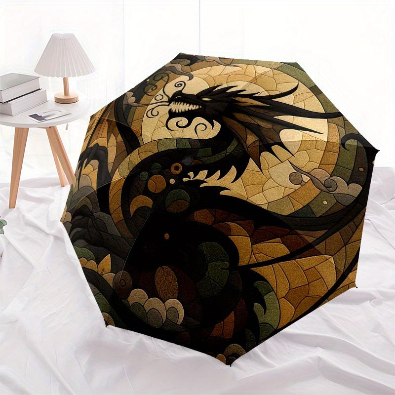Wandbild „Bunter Drache“: Lebendiges kreisförmiges Design für die HeimdekorationRegenschirm, Tragbarer kompakter 3-fach-Regenschirm, Weihnachtsgeschenk ES571
