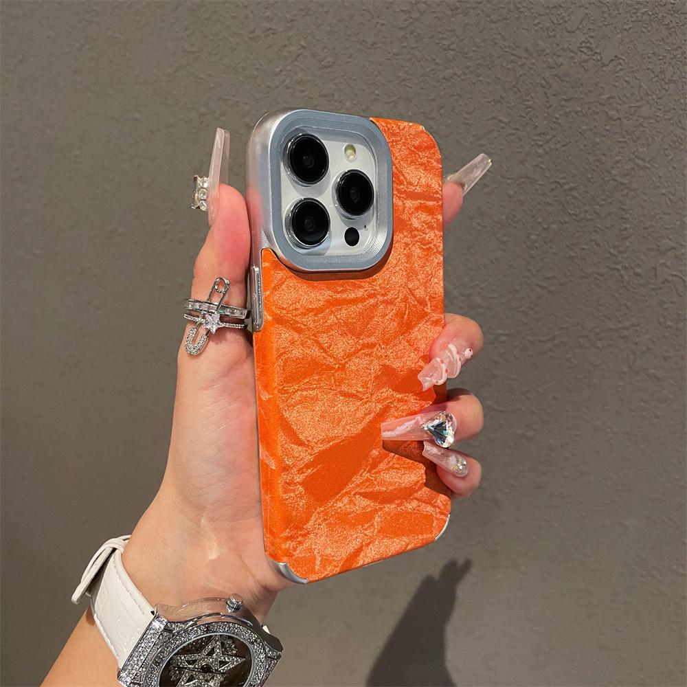 Titaniumgrått skinndeksel med ismønster til iPhone 16 15 14 13 12 11 Pro Max, fullstendig støtsikkert galvanisert hardt bakdeksel