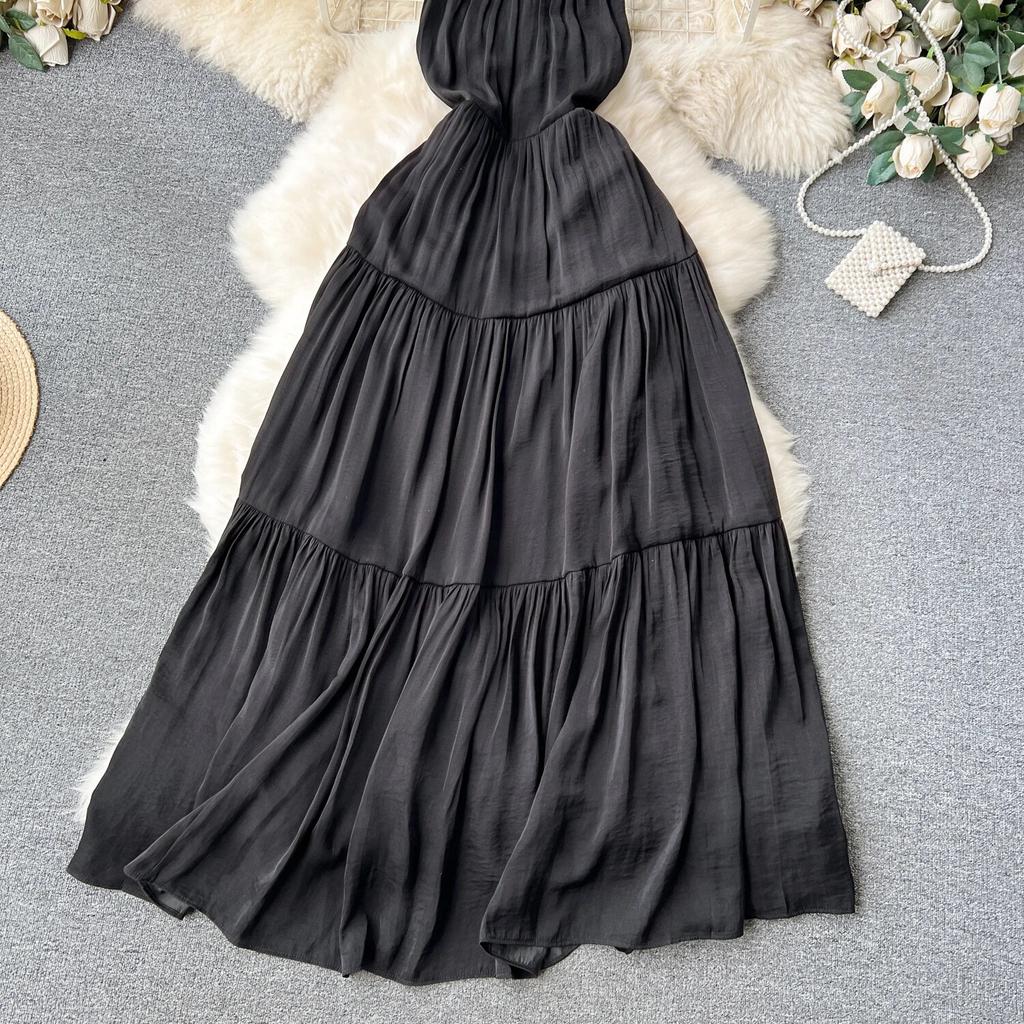 Sexy Backless Sling Skirts High Sense Vacation Wear Waist Hugging Slimming Mopping Floor Long dress Seaside Beach dress