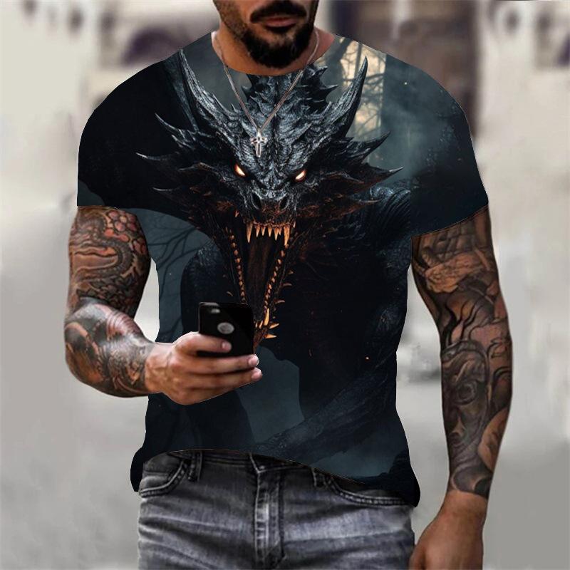 2026 Streetwear 3D Flying Dragon Series Printed Loose Breathable Short Sleeve Personalized Customized Casual T-shirt for Men