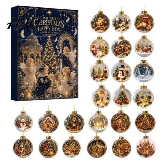 Interactive Holiday Countdown Christmas Advent Calendar, 24 Day Box with Tabletop Decor 2D Acrylic Round Ornaments, Festive Tree Hanging Decorative