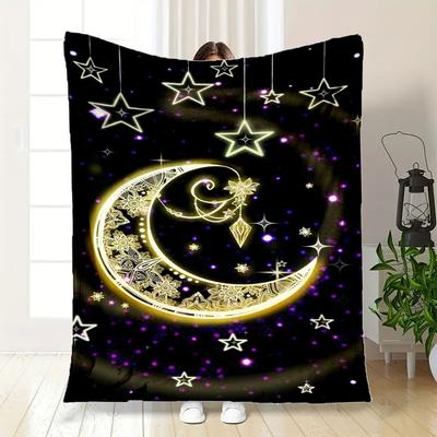"Enchanted Celestial Crescent Moon & Stars Wall Art Decor"Blanket Flannel Throw Blanket for Sofa, Bed, Travel, Camping, Office