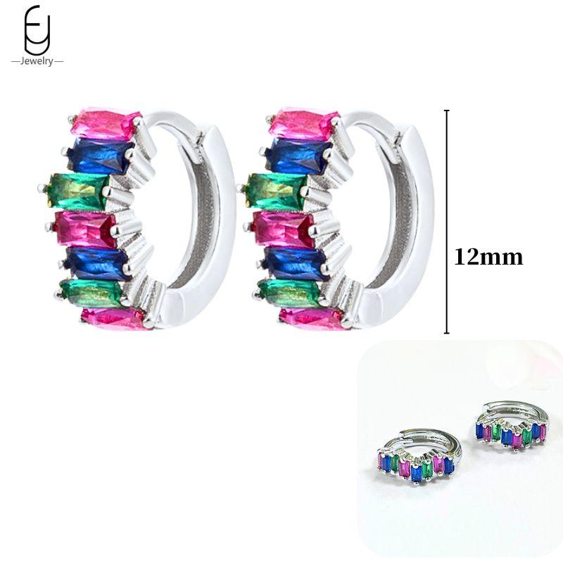 925 Silver Ear Buckles Fashion Hoop Earrings Colorful Crystal Pendants Gold Earring Premium Luxury Women's Jewelry Gift