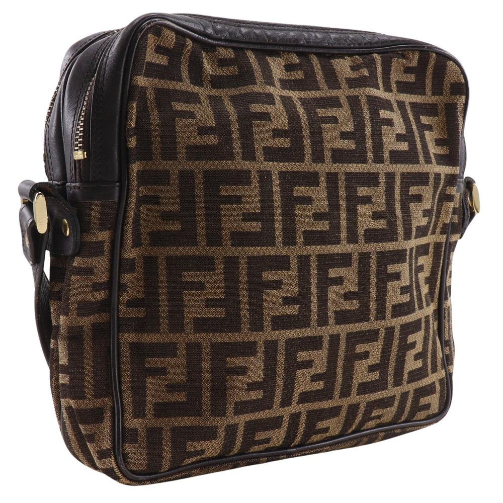 Fendi Zucca Shoulder Bag Brown Nylon Canvas Women Used