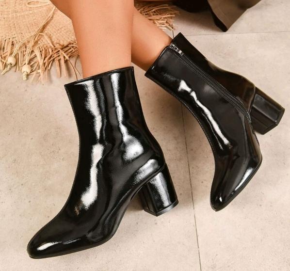 Modische weiße Stiefeletten für Damen 2024 Seitenreißverschluss Stretch Mittelhoher Absatz Große Größe Kurzer Stiefel Modische spitze Schuhe Botas De Mujer