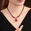 GEMCHIC Women's Ethnic Style Red Agate Pendant Necklace Vintage Garnet Beaded Choker Adjustable Cord Jewelry