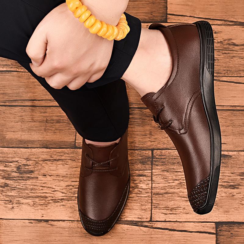 Men's Lace Up Top Layer Fashionable Casual Leather Shoes Spring Autumn Men Classic Solid Brown Black Breathable Comfortable Shoe