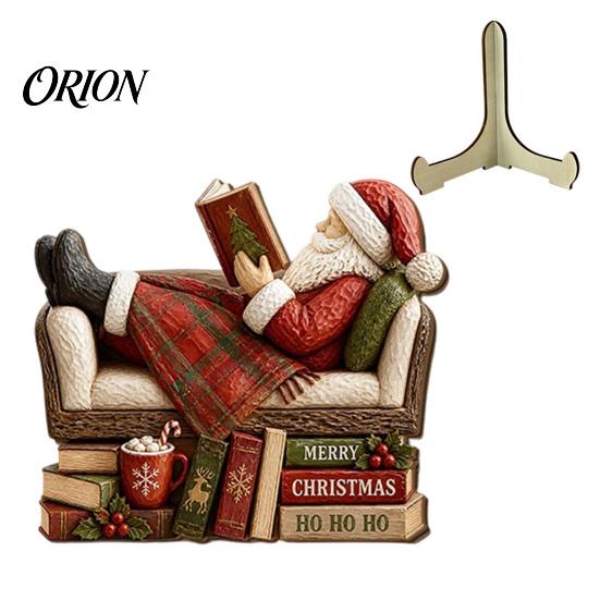 Wooden Holiday Wall Art Christmas Table Sign, 2D Flat Santa Claus/Snowman Reading Desktop Ornament Winter Party Decorations with Stand, Tabletop