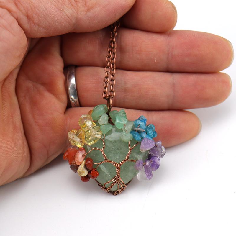 TikTok Live Retro Handmade Wire-Wrapped Crystal Tree of Life Heart Pendant Necklace N513