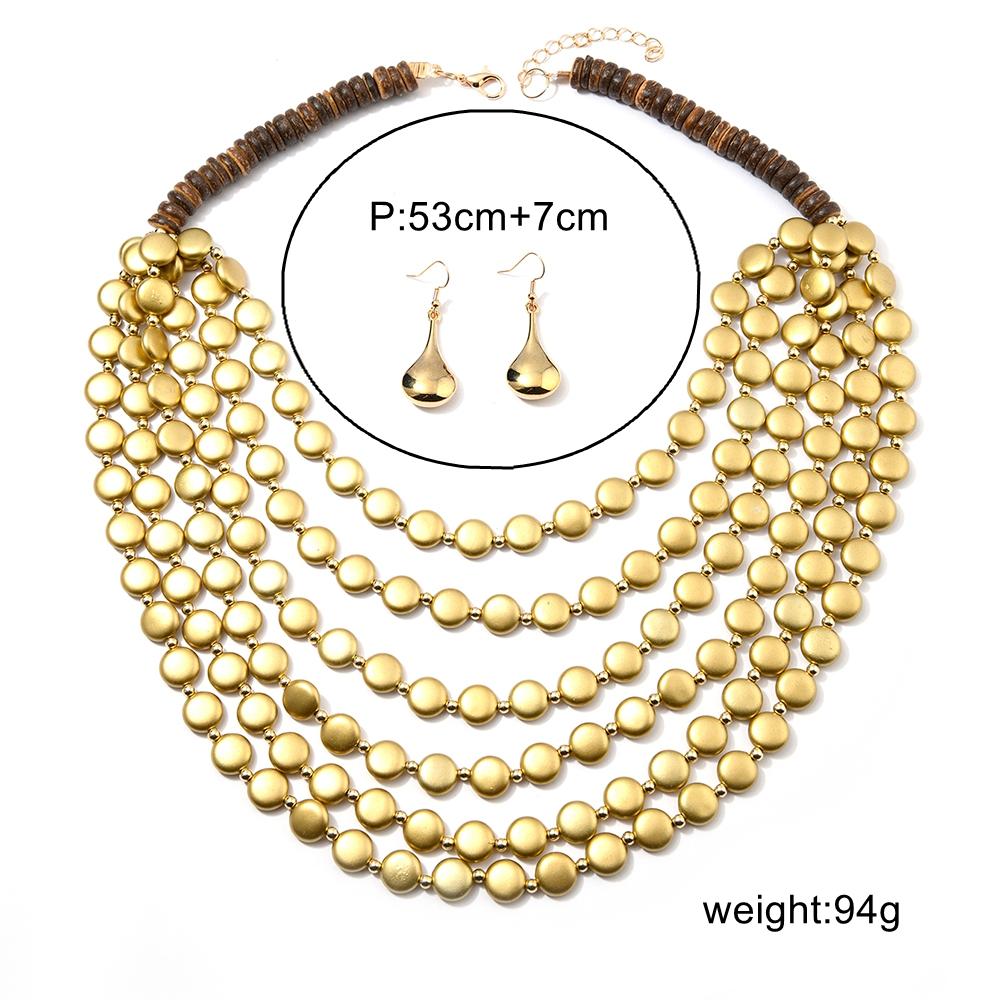 2026 Trend Multi Layer Round Wood Disc Handmade Beaded Statement Necklace Earrings Set For Women Party Jewelry Accessories