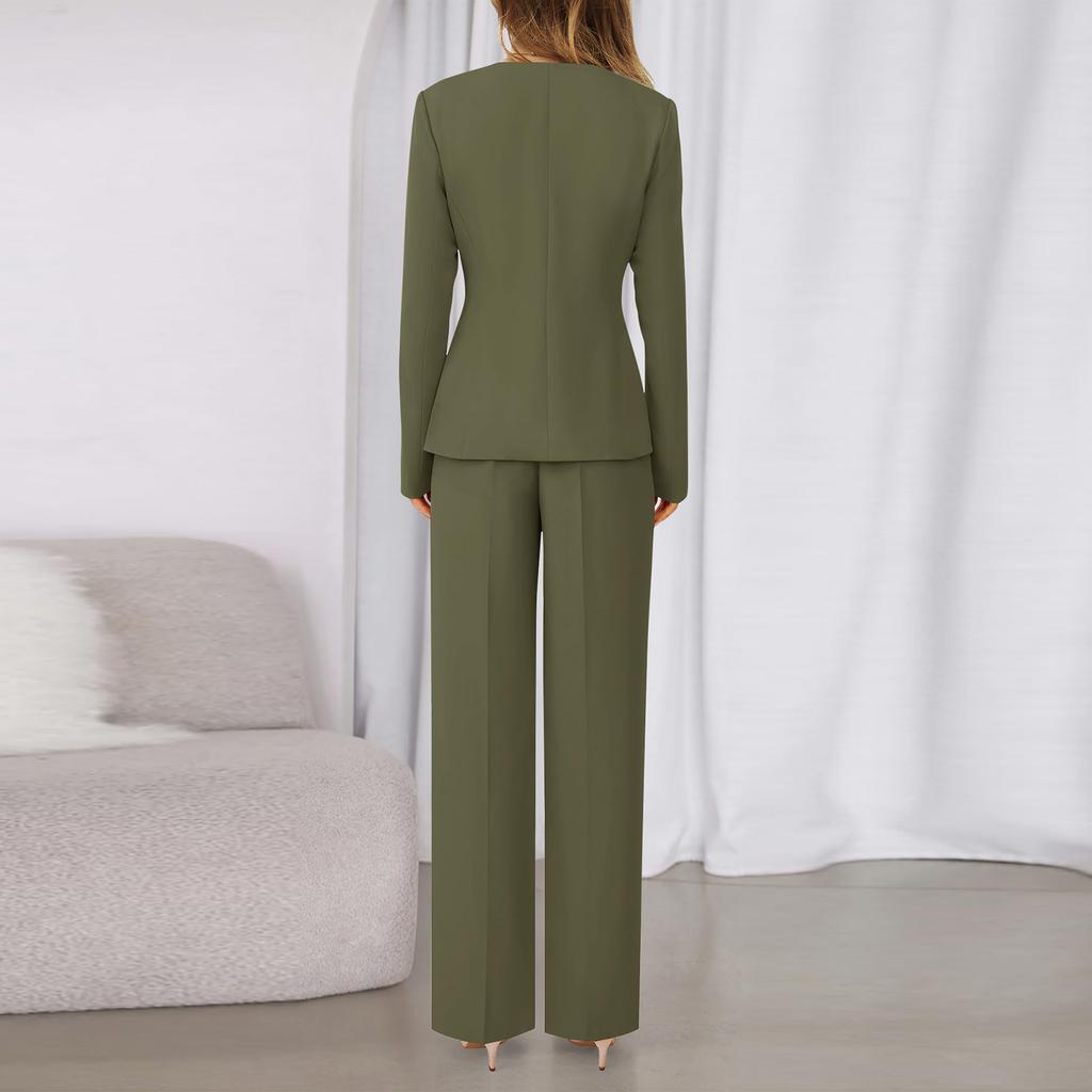 Damen Modischer Lässiger Langärmliger Einfarbiger Eleganter Hosenanzug mit Stilvollem Design Hochwertiges Zweiteiliges Set