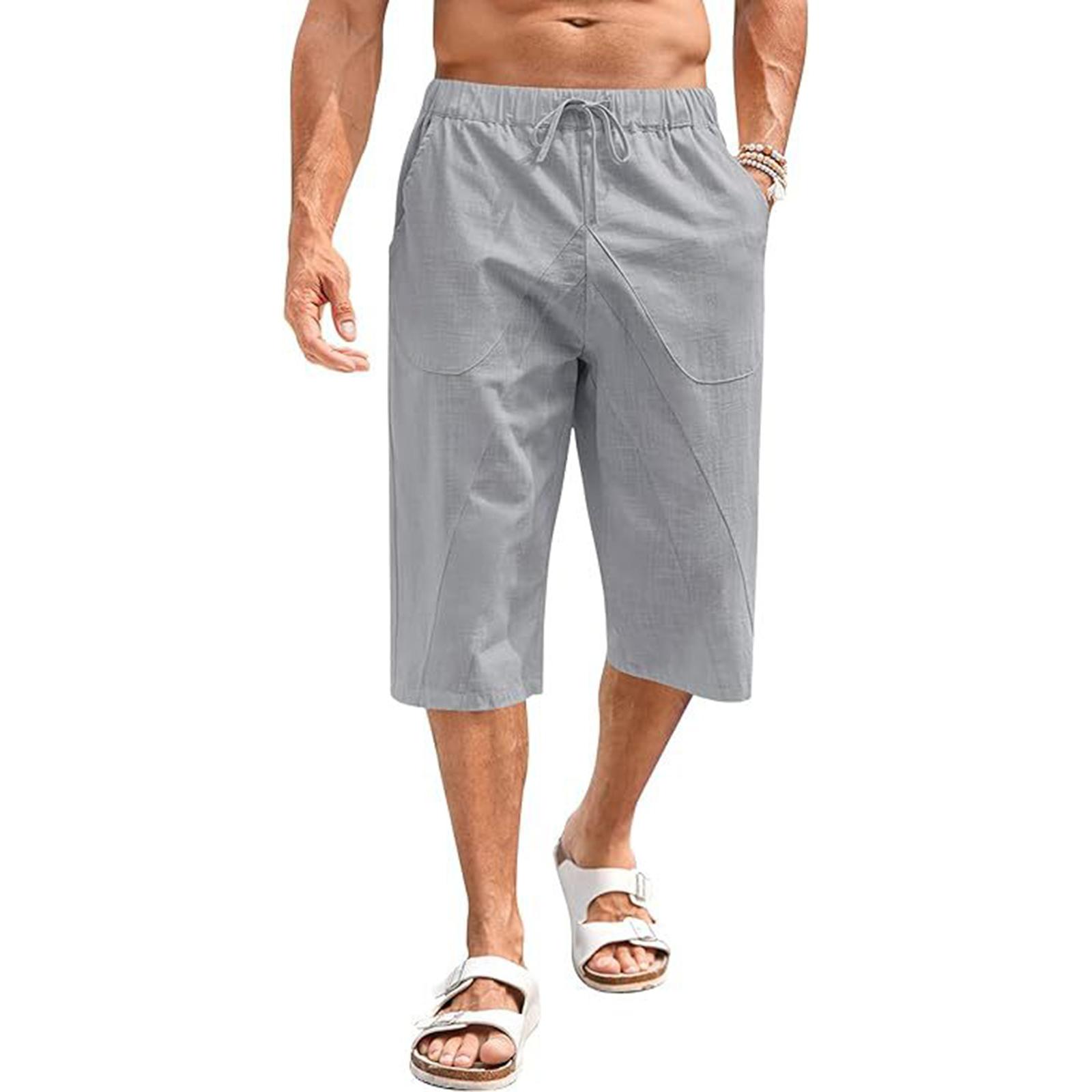 Men s Cotton And Linen Pants, Summer Pants, Beach Pants, Drawstring Elastic Waist L