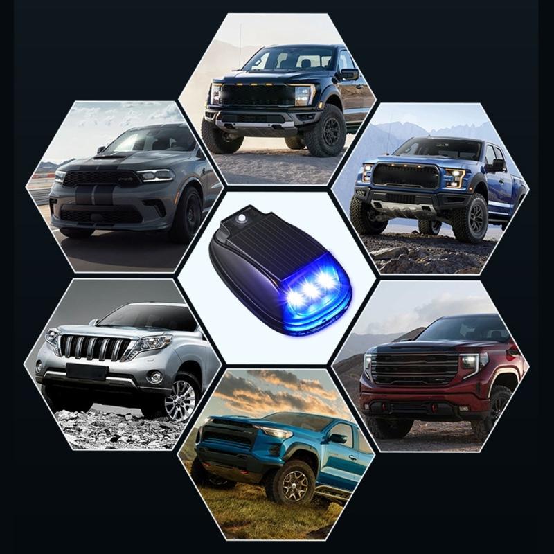 Universal Solar Powered LED Warning Strobe Light with Multiple Flash Modes ABS for SUV Pickup Truck & Off Road Vehicles