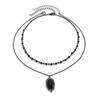 European-American Crystal Beaded Clavicle Necklace: Halloween Dark Style Multi-Layer Lace