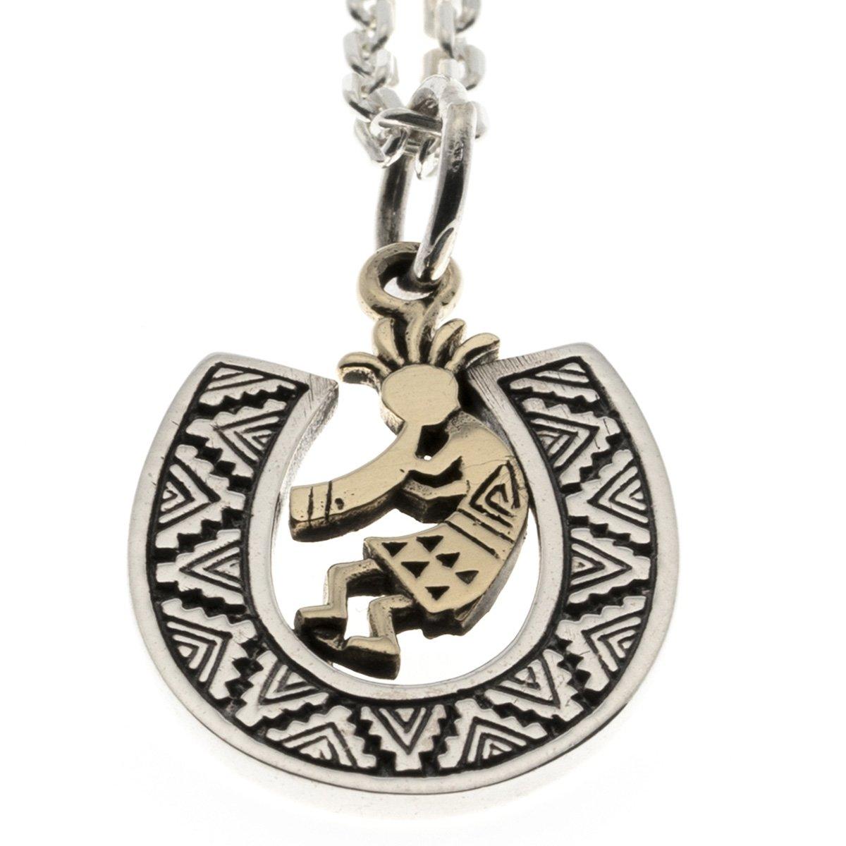 Sterling Silver 925 Kokopelli Horseshoe Pendant Necklace Silver Horseshoe Native American Good Vibrations [goodvibrations] - [710svn]