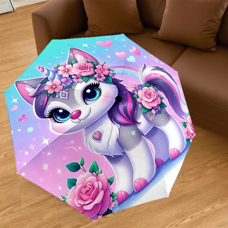 1PC Unicorn Kitty Automatic Open/Close Umbrella with Windproof, 8-Rib Sturdy Canopy, Durable Ribs, Fashionable Design, Outdoor Accessory, Fun Prin, Ho
