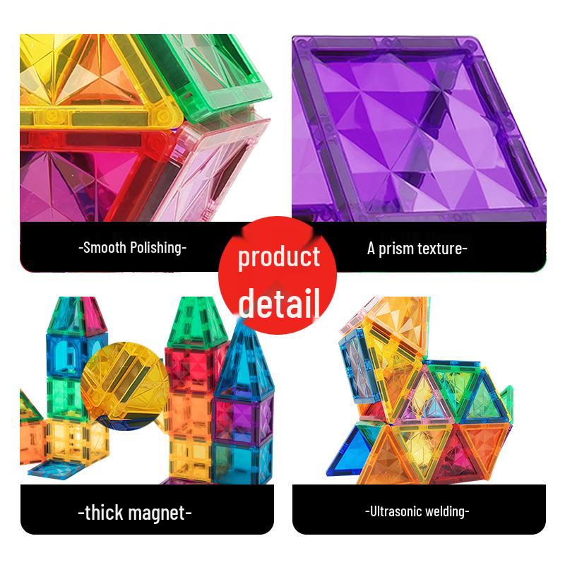 Prism Style Stained Glass Magnetic Tiles - Educational Building Blocks for Children
