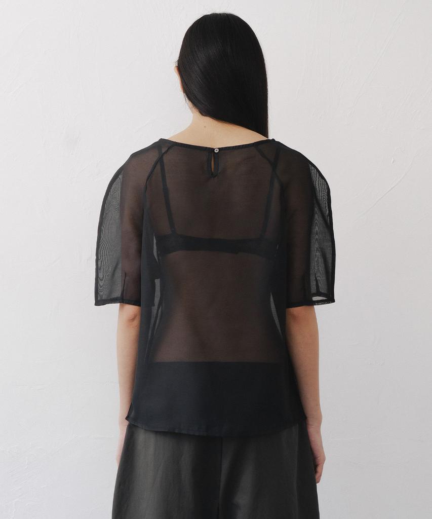 AFTERGLOWOOL Sheer Half Sleeve Blouse-Black