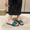 Women Satin Slide Sandals Solid Color Single Band Open Toe Slip‑On Flat Slippers Summer Party Daily Footwear