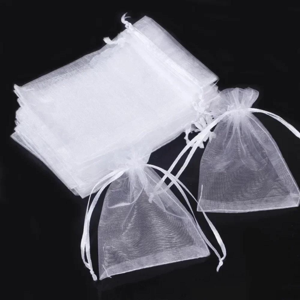 100PCS Organza Bags Random Mesh Organza Jewelry Bags Drawstring, Small Drawstring Favor Pouches Christmas Candy Wedding Birthday