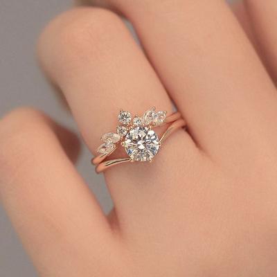 2 Pieces/set of Exquisite Sparkling Zircon Inlaid Women's Rings, Bridal Engagement, Wedding Banquet  Gifts
